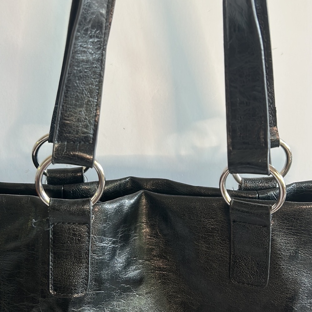 Black vegan studded handbag/purse/tote. Great for travel or laptop. Sassy! - Picture 6 of 11